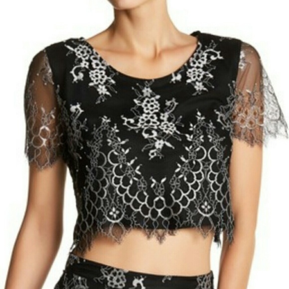 NWT LF Lovers + Friends Lace Mesh Holiday Crop Top